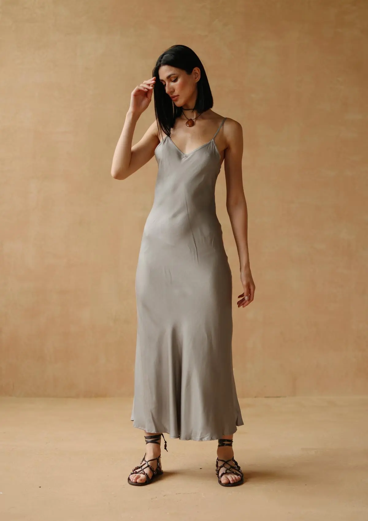 AKAIA BIAS SLIP DRESS - SILVER - Image 2