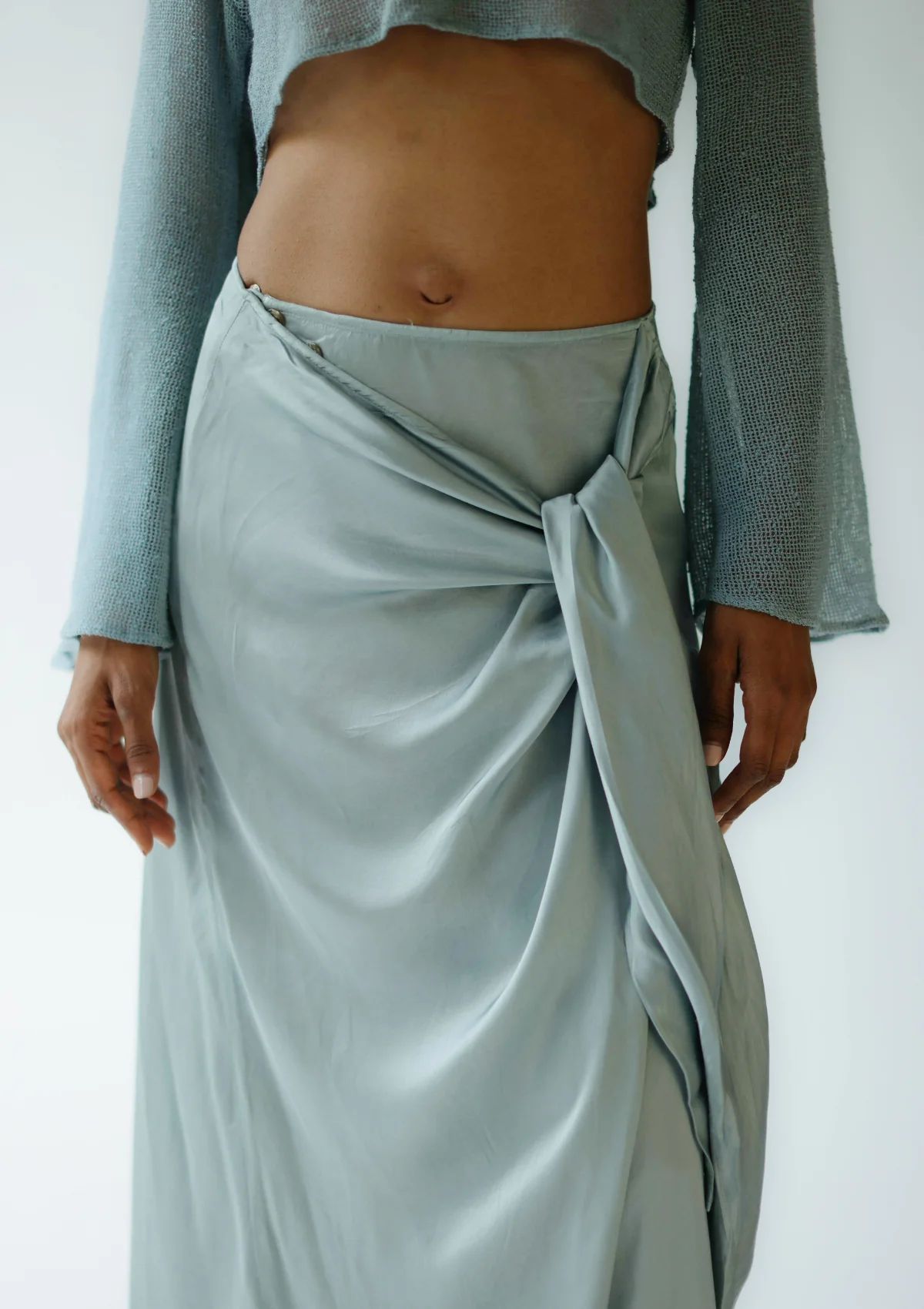 ALAIA WRAP SKIRT - SILVER BLUE - Image 6