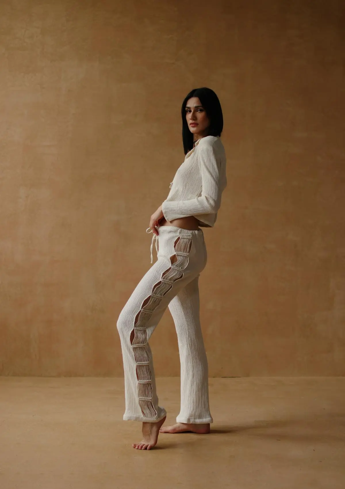 ANOKHI MACRAME TROUSERS - NATURAL - Image 3