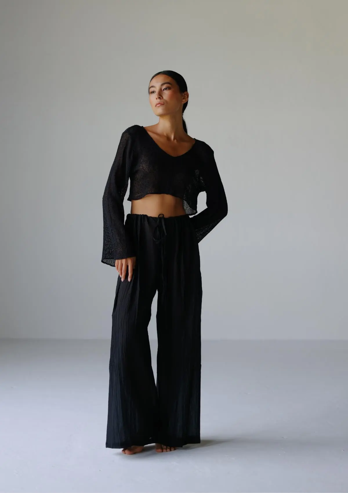 CHIARA COTTON TROUSERS - BLACK - Image 2