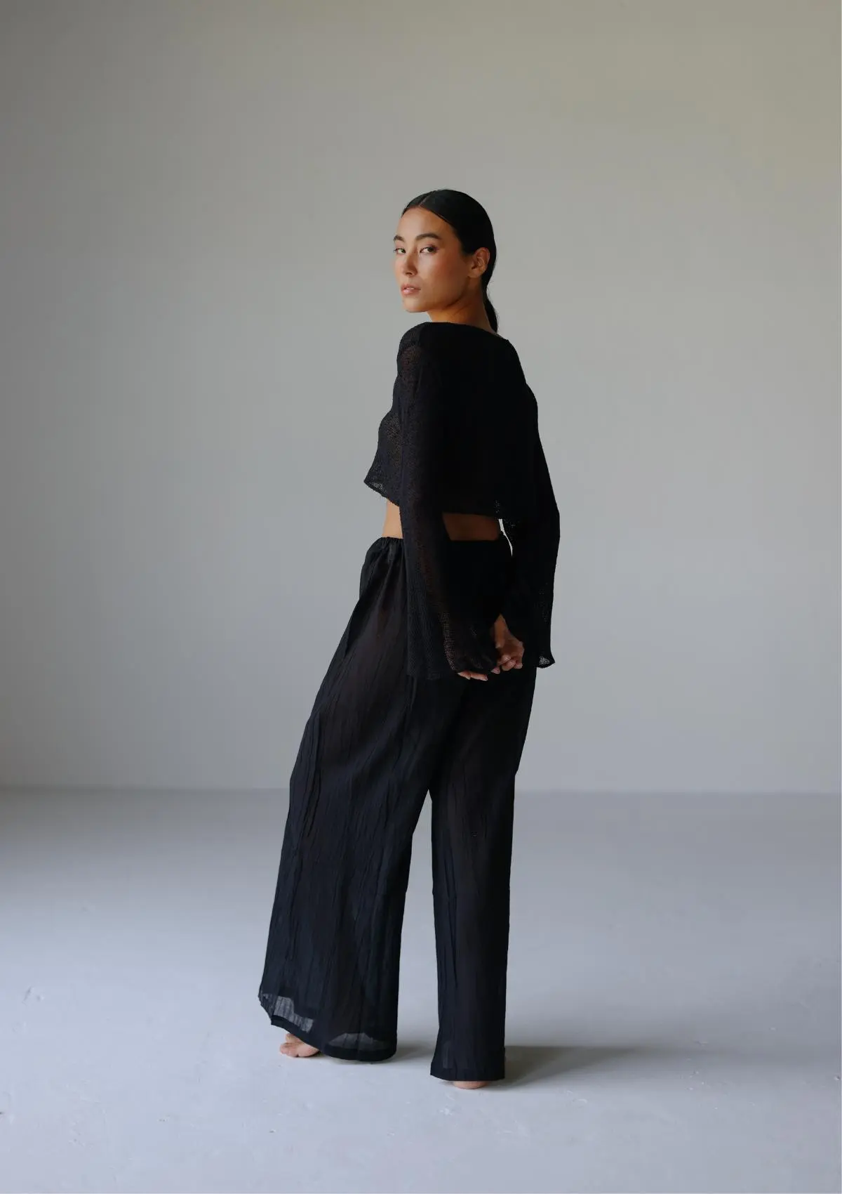 CHIARA COTTON TROUSERS - BLACK - Image 4