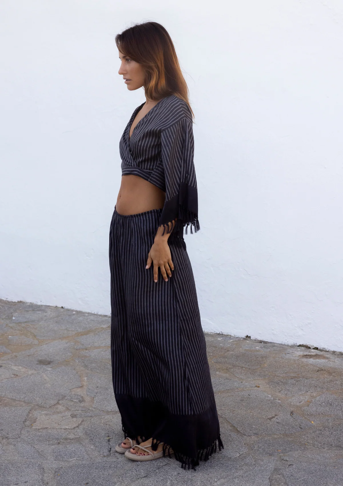 FRINGED WRAP KIMONO TOP - STRIPES - Image 3