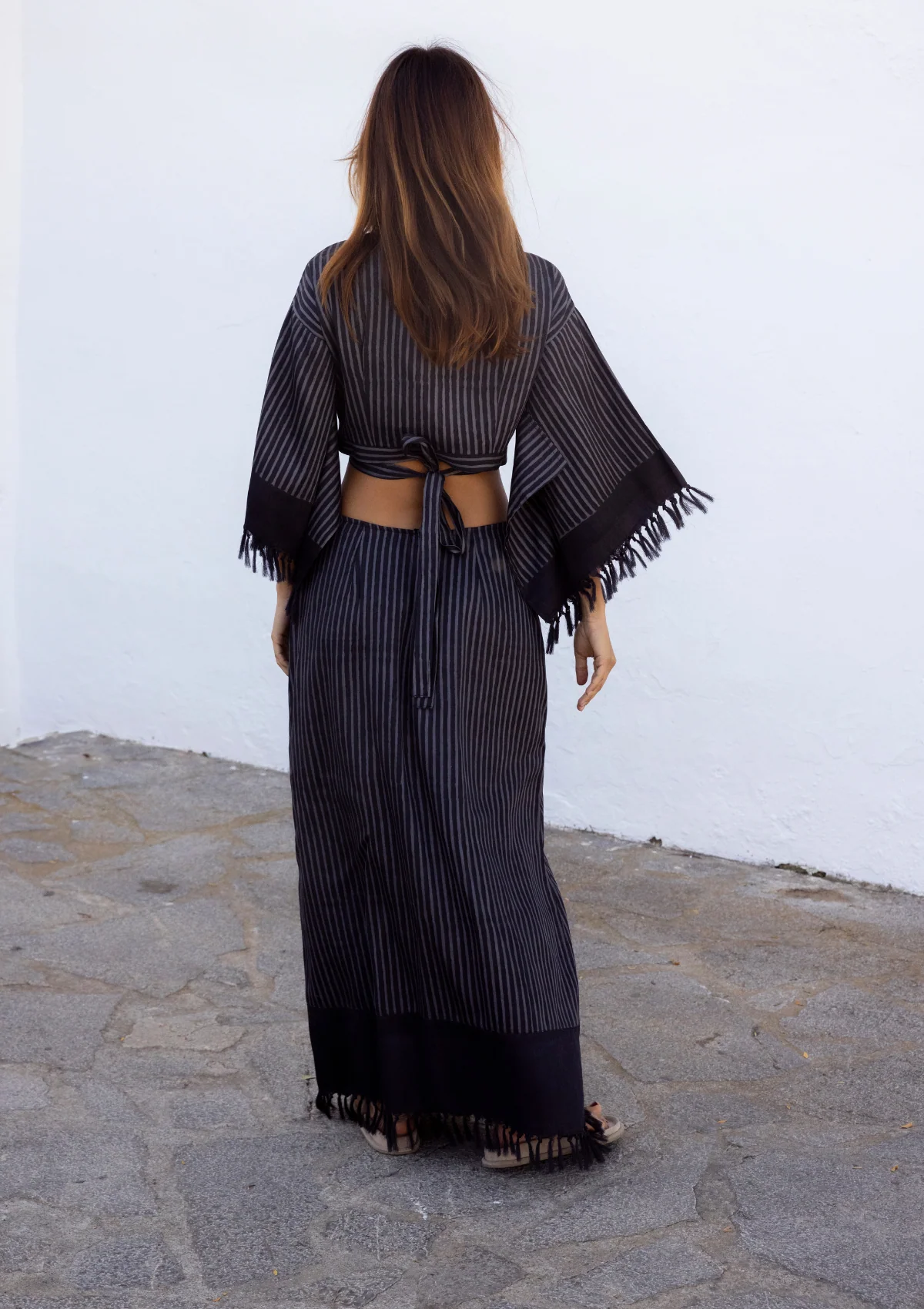 FRINGED WRAP KIMONO TOP - STRIPES - Image 4