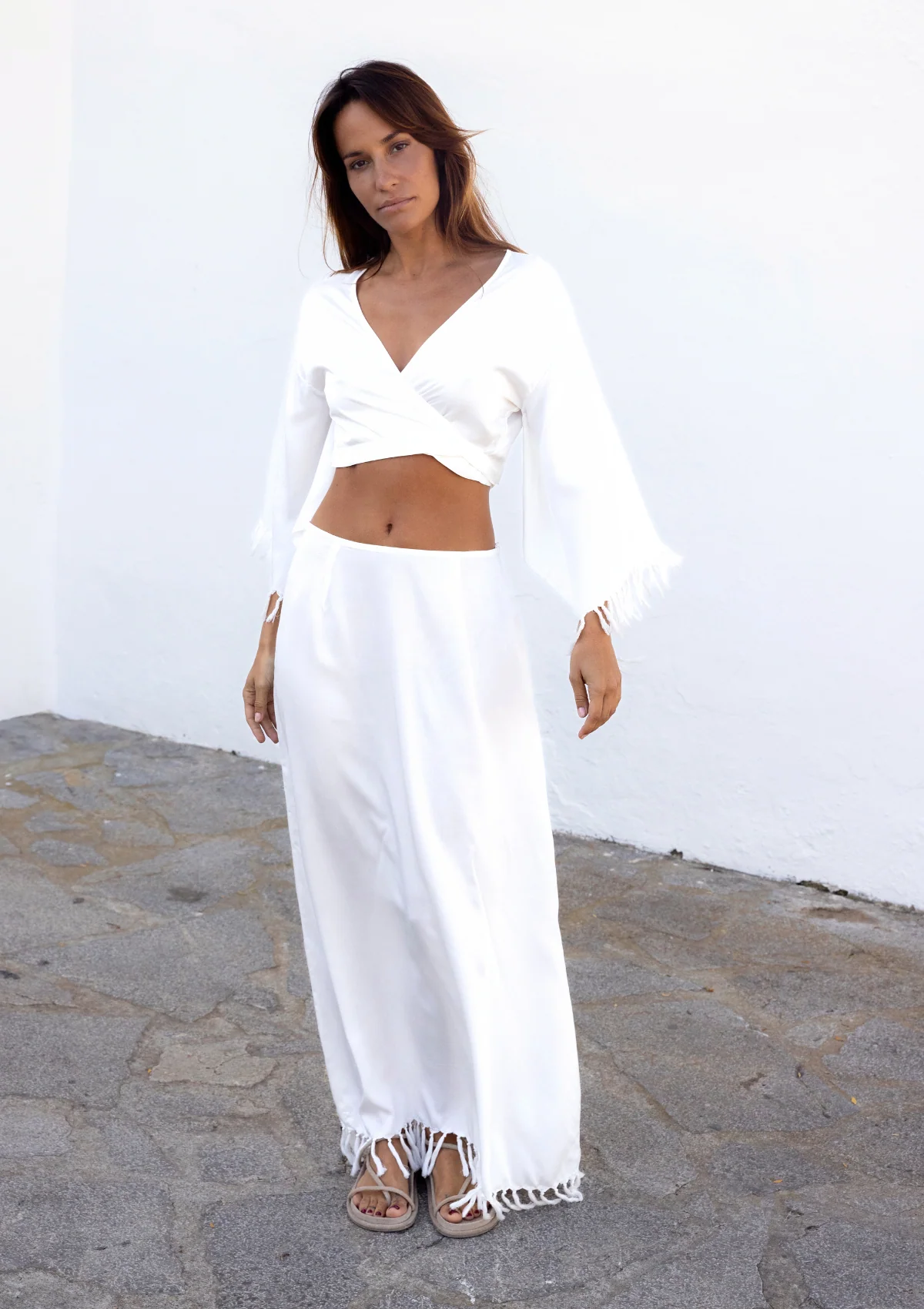 FRINGED WRAP KIMONO TOP - WHITE - Image 3