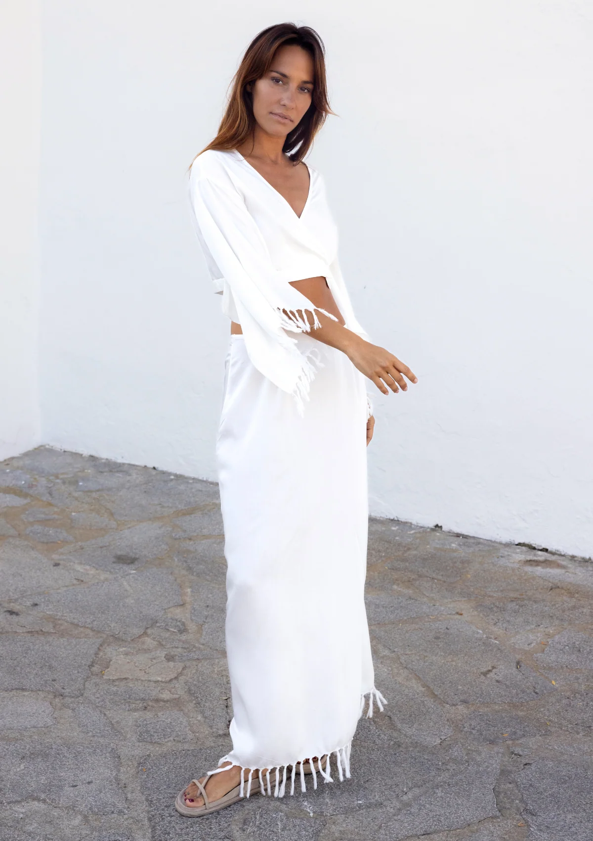 FRINGED WRAP KIMONO TOP - WHITE - Image 5