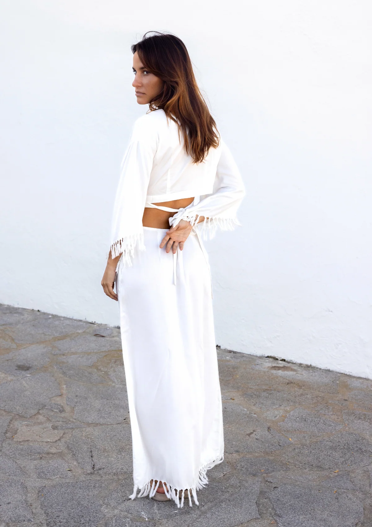 FRINGED WRAP KIMONO TOP - WHITE - Image 6