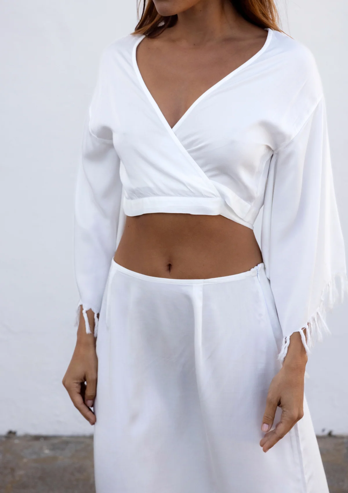 FRINGED WRAP KIMONO TOP - WHITE - Image 7