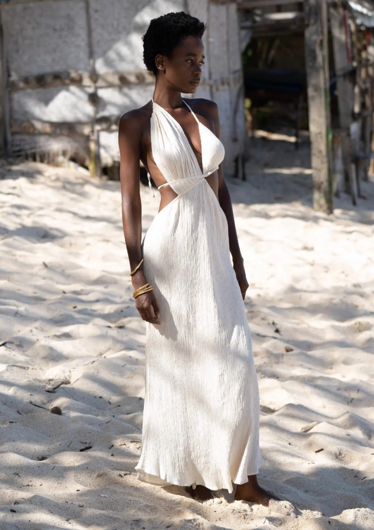 LEAH CRINKLED DRESS - NATURAL - Image 5