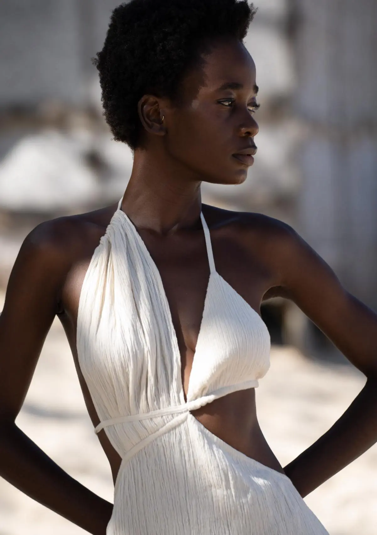LEAH CRINKLED DRESS - NATURAL - Image 6