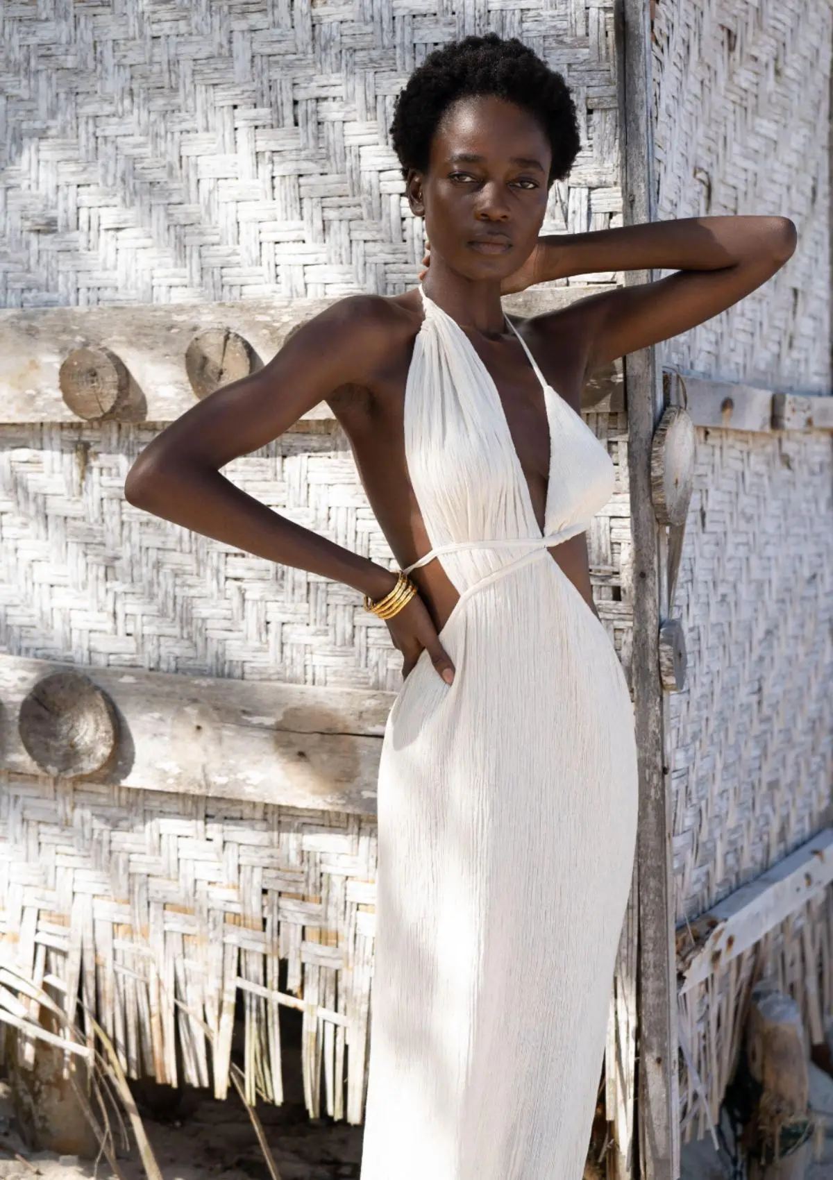 LEAH CRINKLED DRESS - NATURAL - Image 7